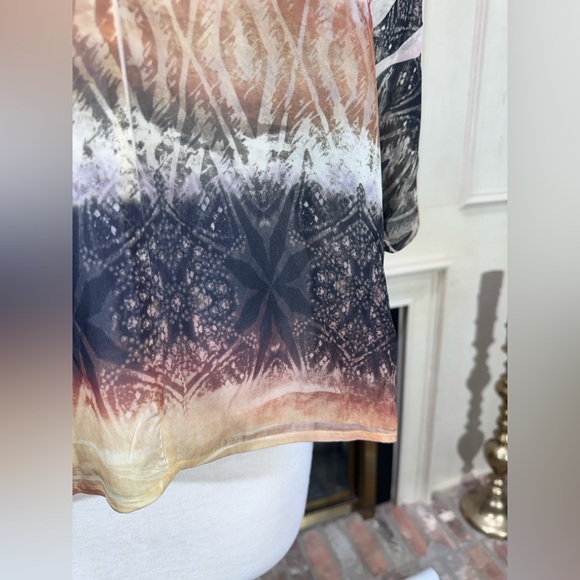 Reba Sheer Embellished Batwing Sleeve Blouse Tunic Top L Made in USA Boho Tribal - Picture 5 of 10